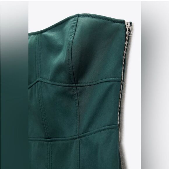 NWT ZARA GREEN TOPSTITCHED STRAPLESS MAXI DRESS size small - Picture 7 of 16